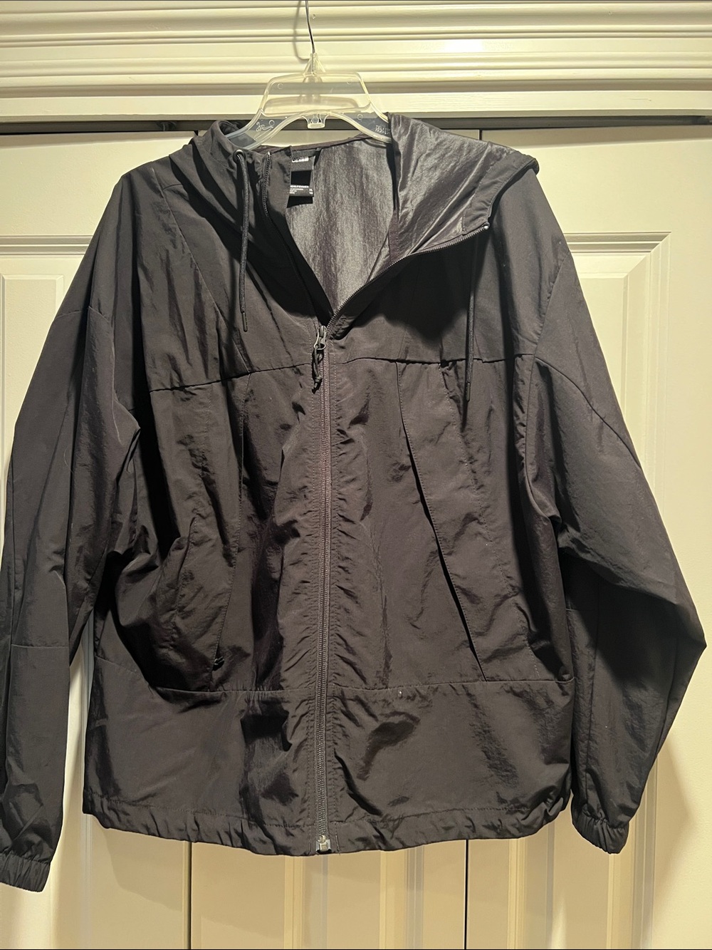 Ladies Black Hooded Windbreaker Jacket